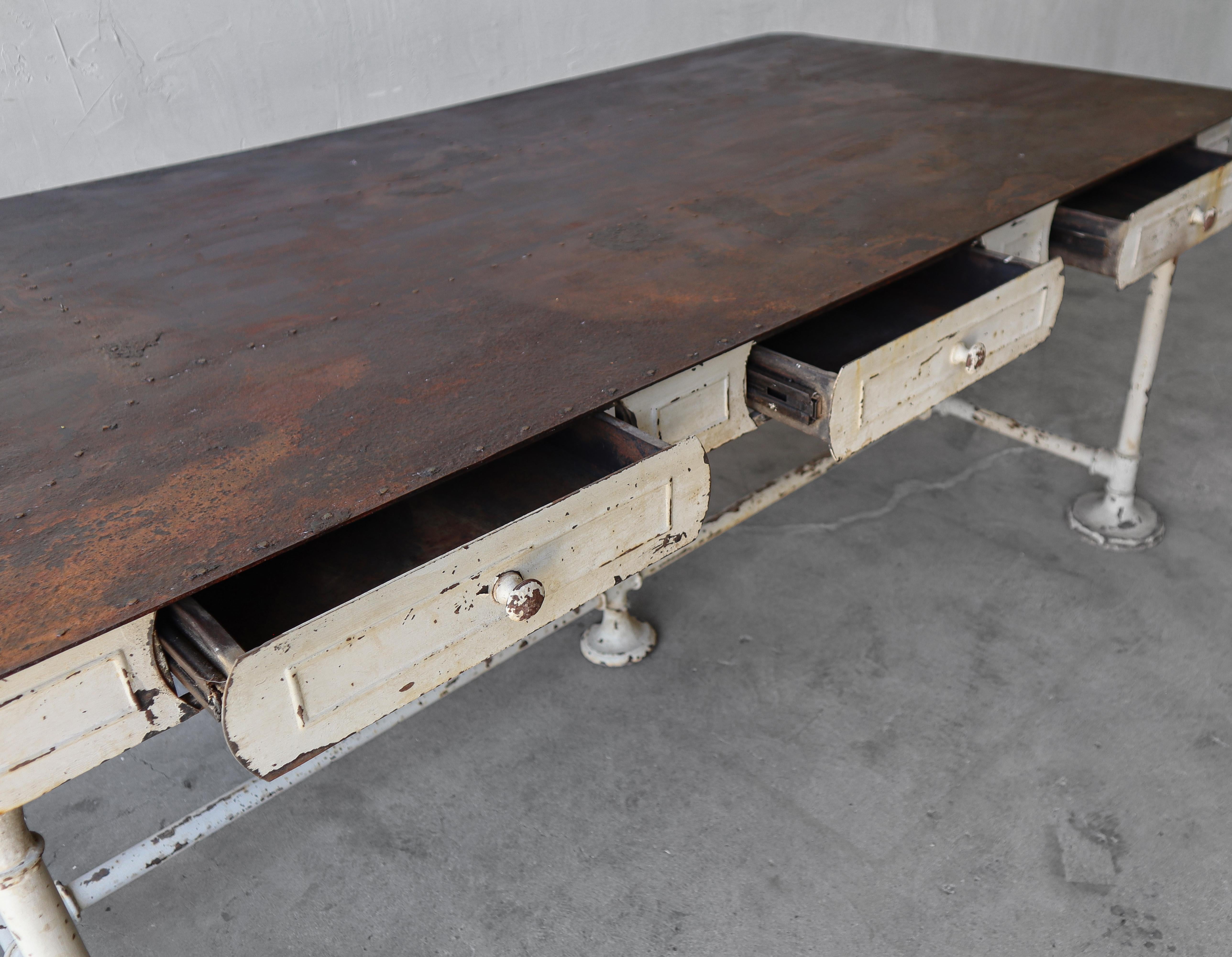 Antique French Industrial Work Table Dining Table Desk 4