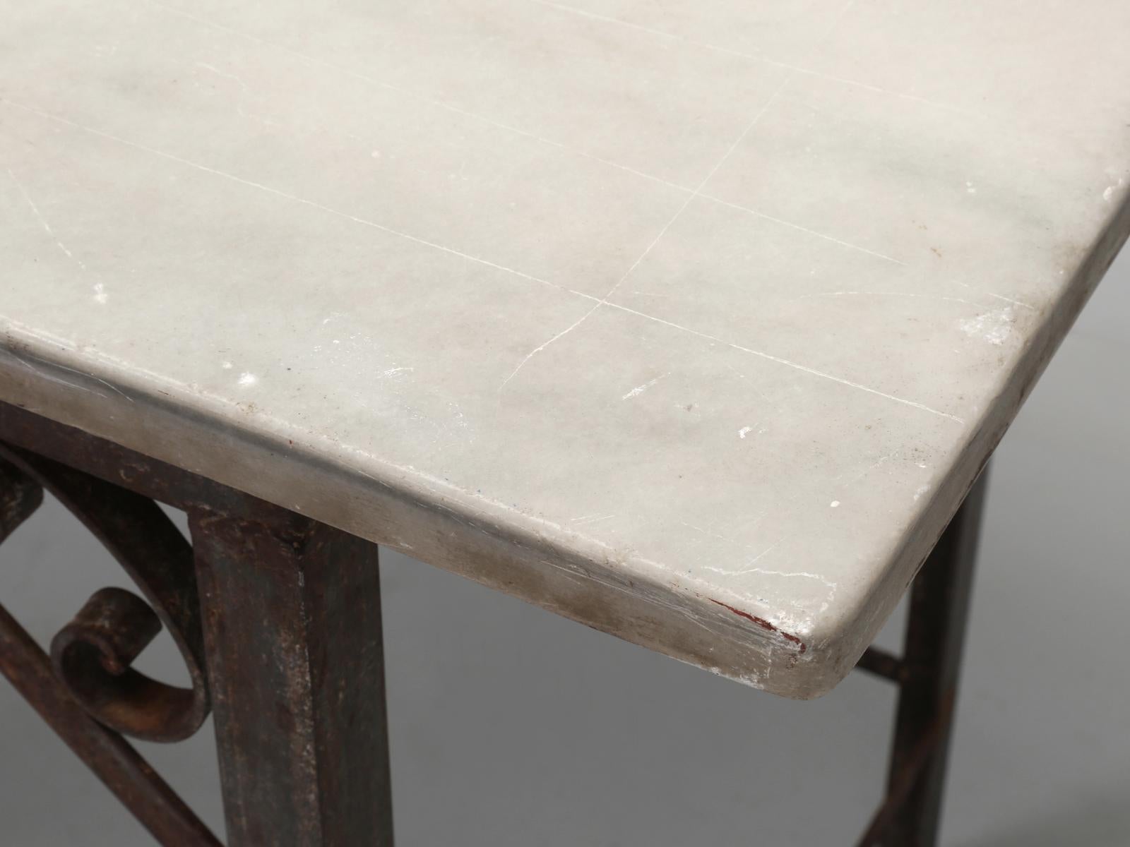 Early 20th Century Antique French Industrial Work Table or Kitchen Island and Original Marble top