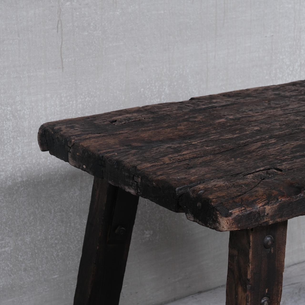 Oak Antique French Industrial Workbench Table