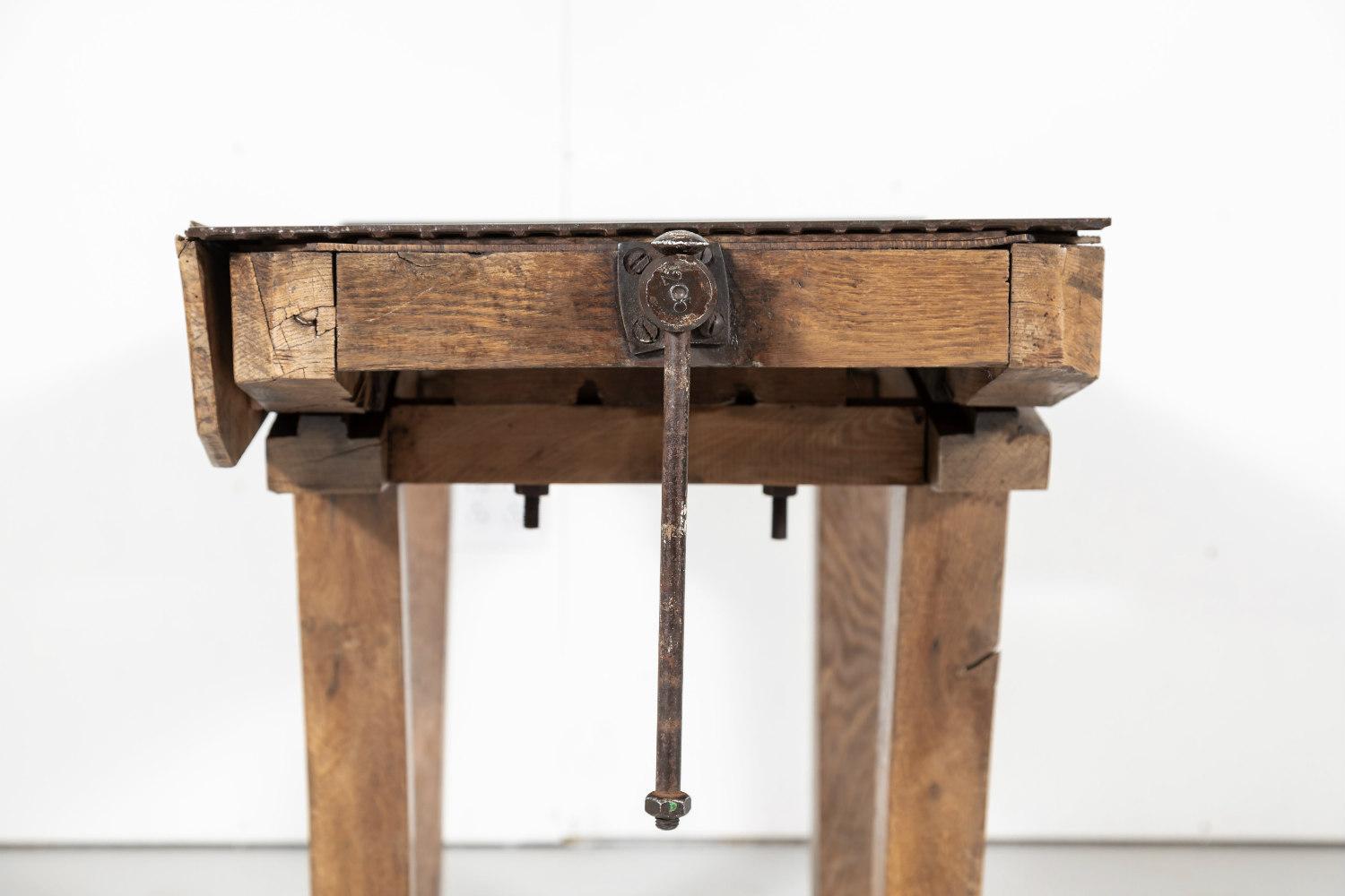 Antique French Industrial Workbench with Iron Top 13