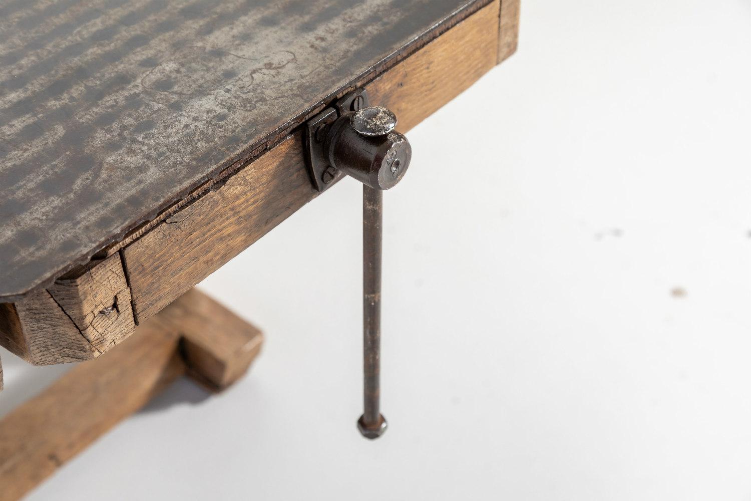20th Century Antique French Industrial Workbench with Iron Top