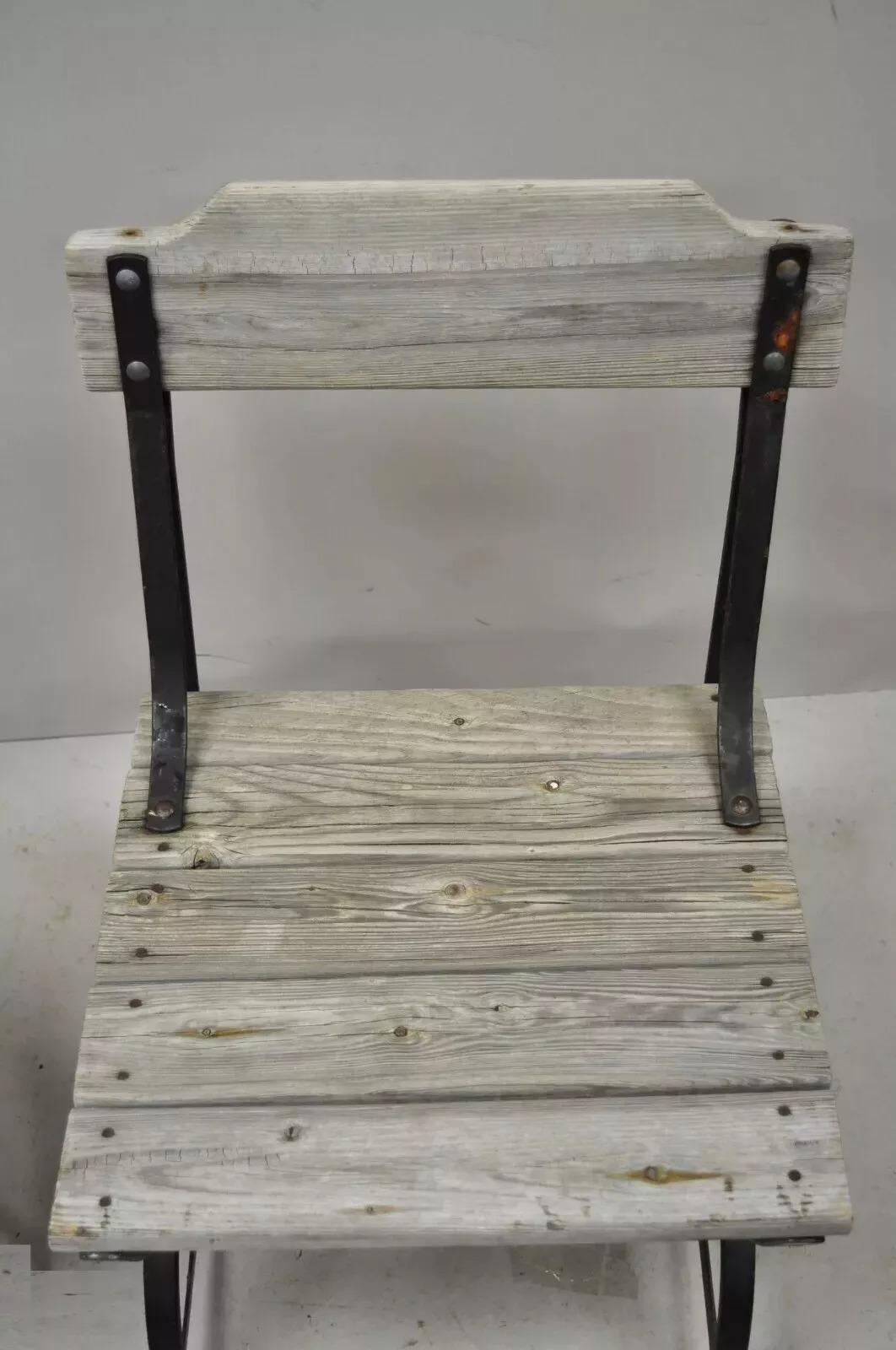 Unknown Antique French Industrial Wrought Iron Wooden Slat Seat Side Chairs - a Pair For Sale