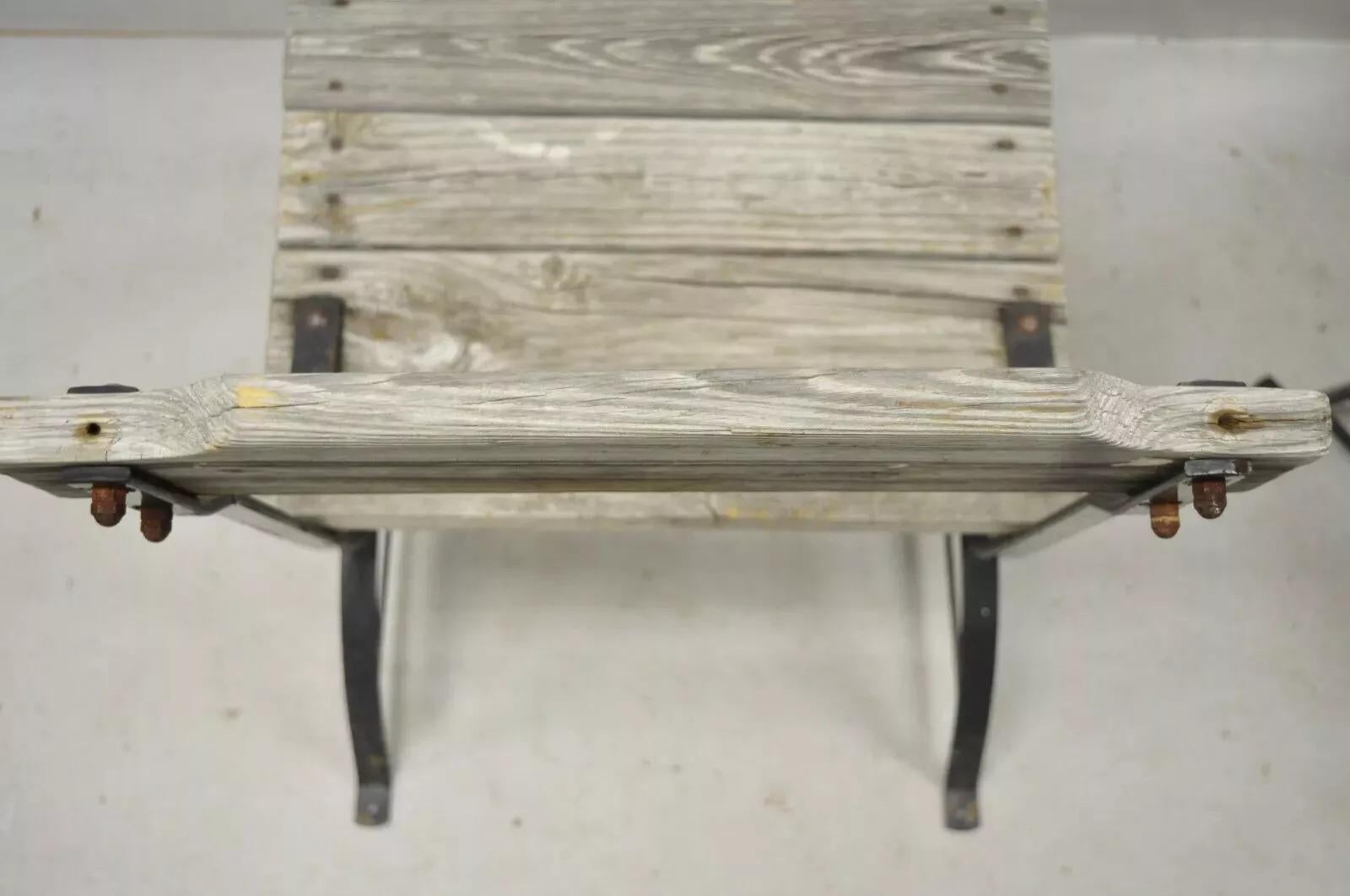 Antique French Industrial Wrought Iron Wooden Slat Seat Side Chairs - a Pair For Sale 1