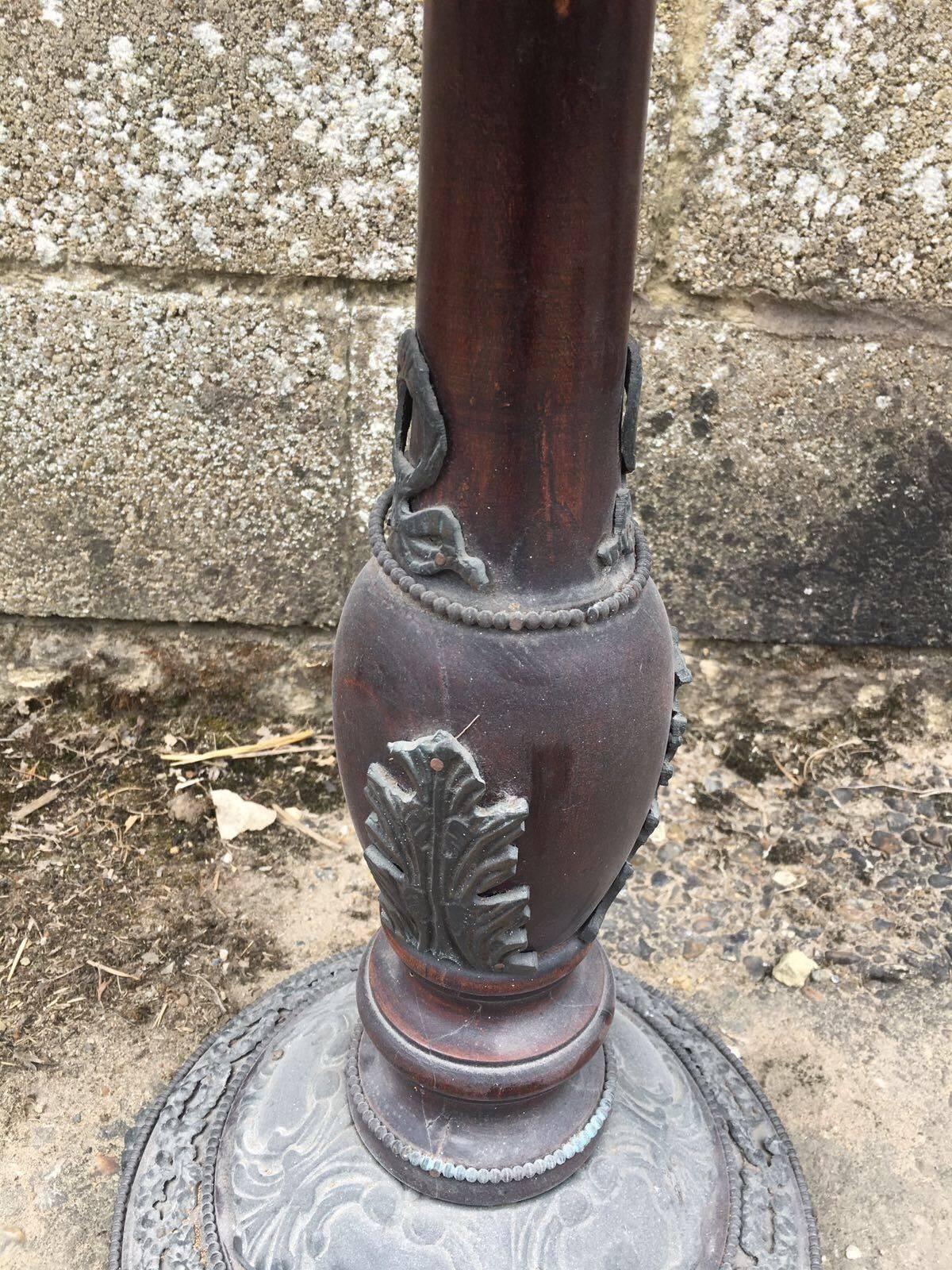 Antique French Inlaid and Bronze Plant Stand, Table, Marble Top For Sale 1