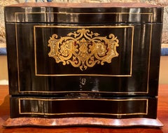 Antique French Inlaid Brass, Tortoise, and Mother of Pearl Cave À Liqueur