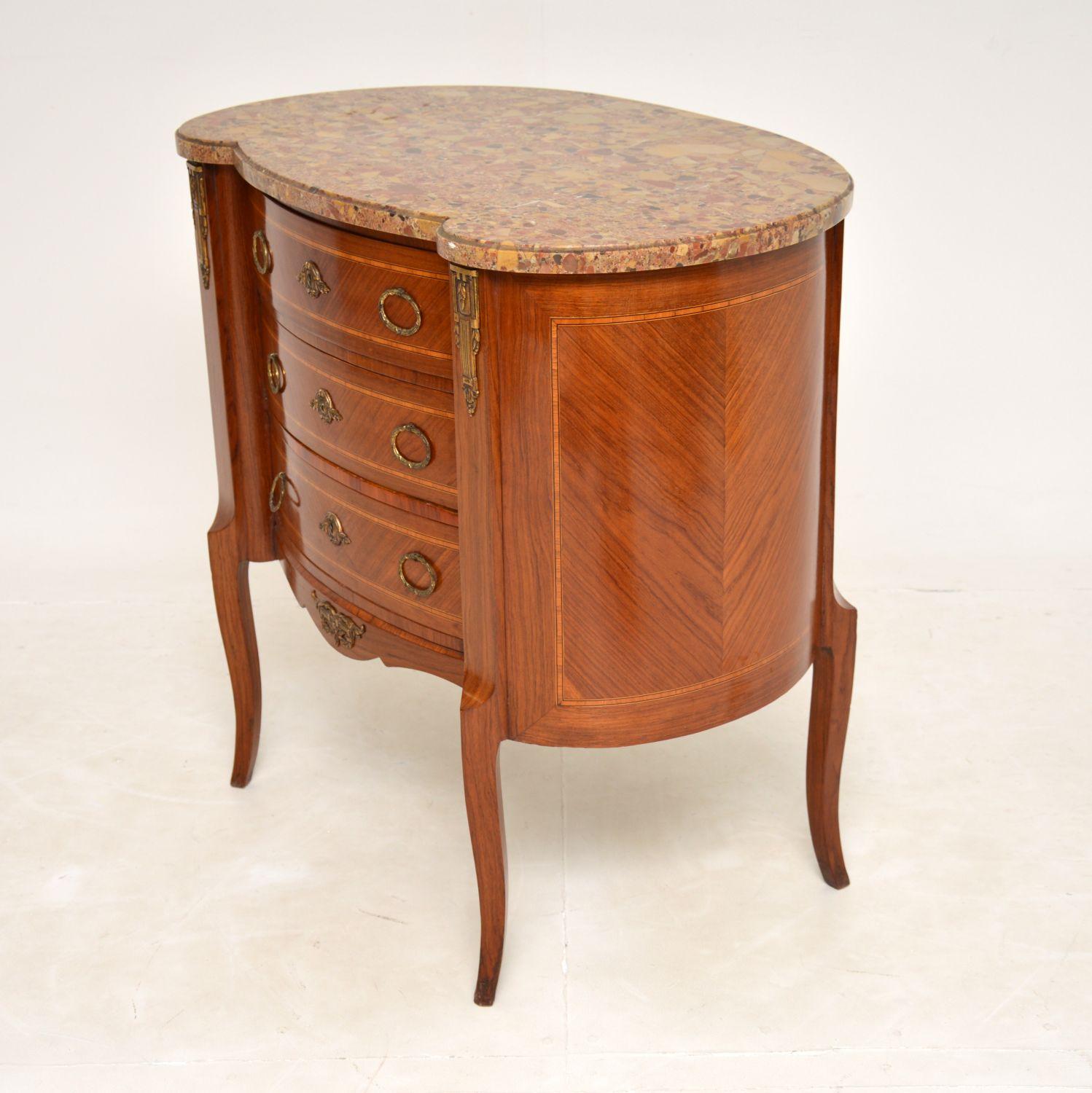 Inlay Antique French Inlaid Wood Marble Top Commode