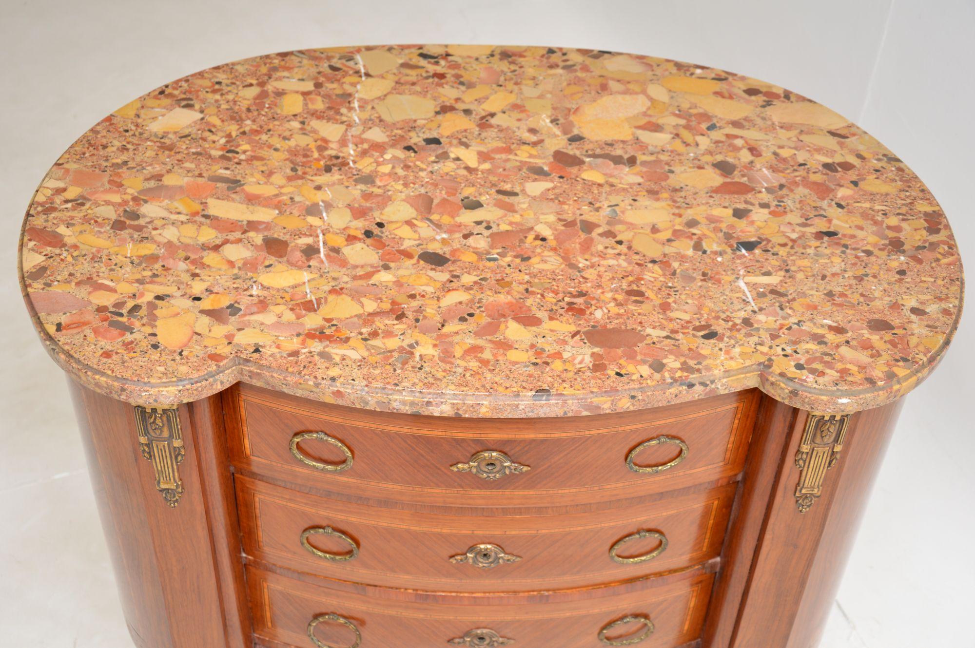 Antique French Inlaid Wood Marble Top Commode 2