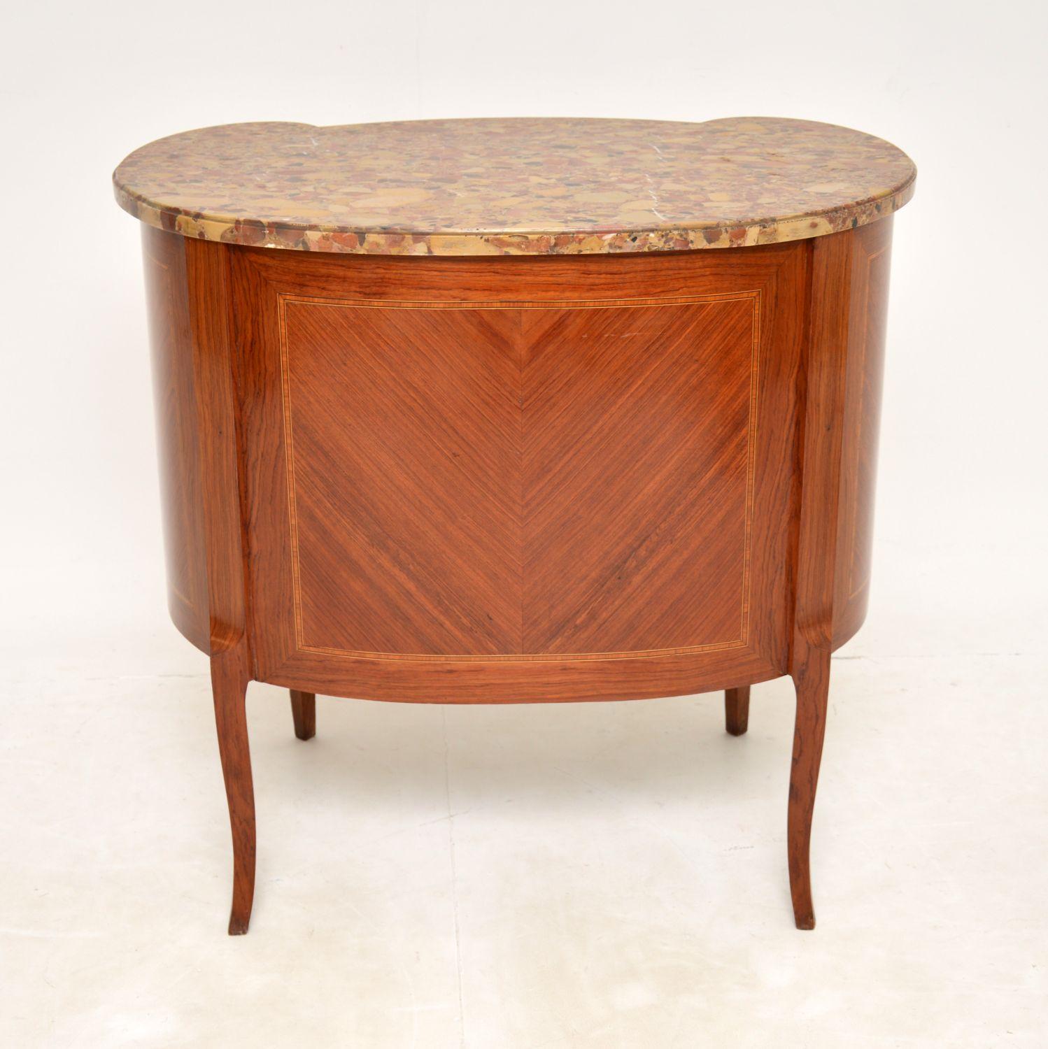 Early 20th Century Antique French Inlaid Wood Marble Top Commode