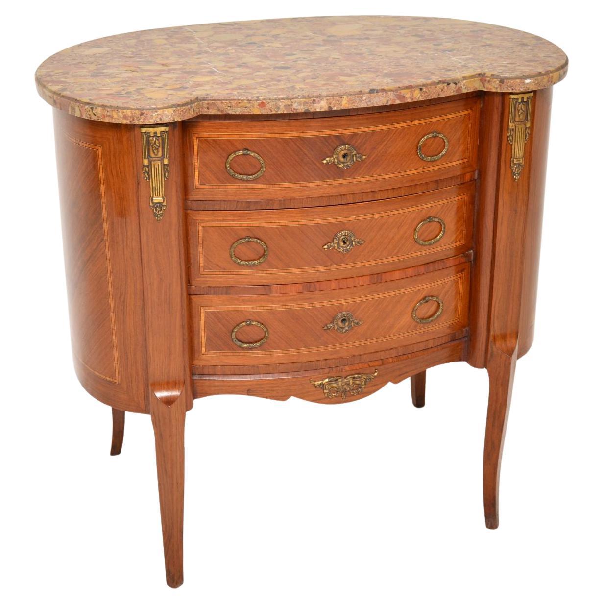 Antique French Inlaid Wood Marble Top Commode