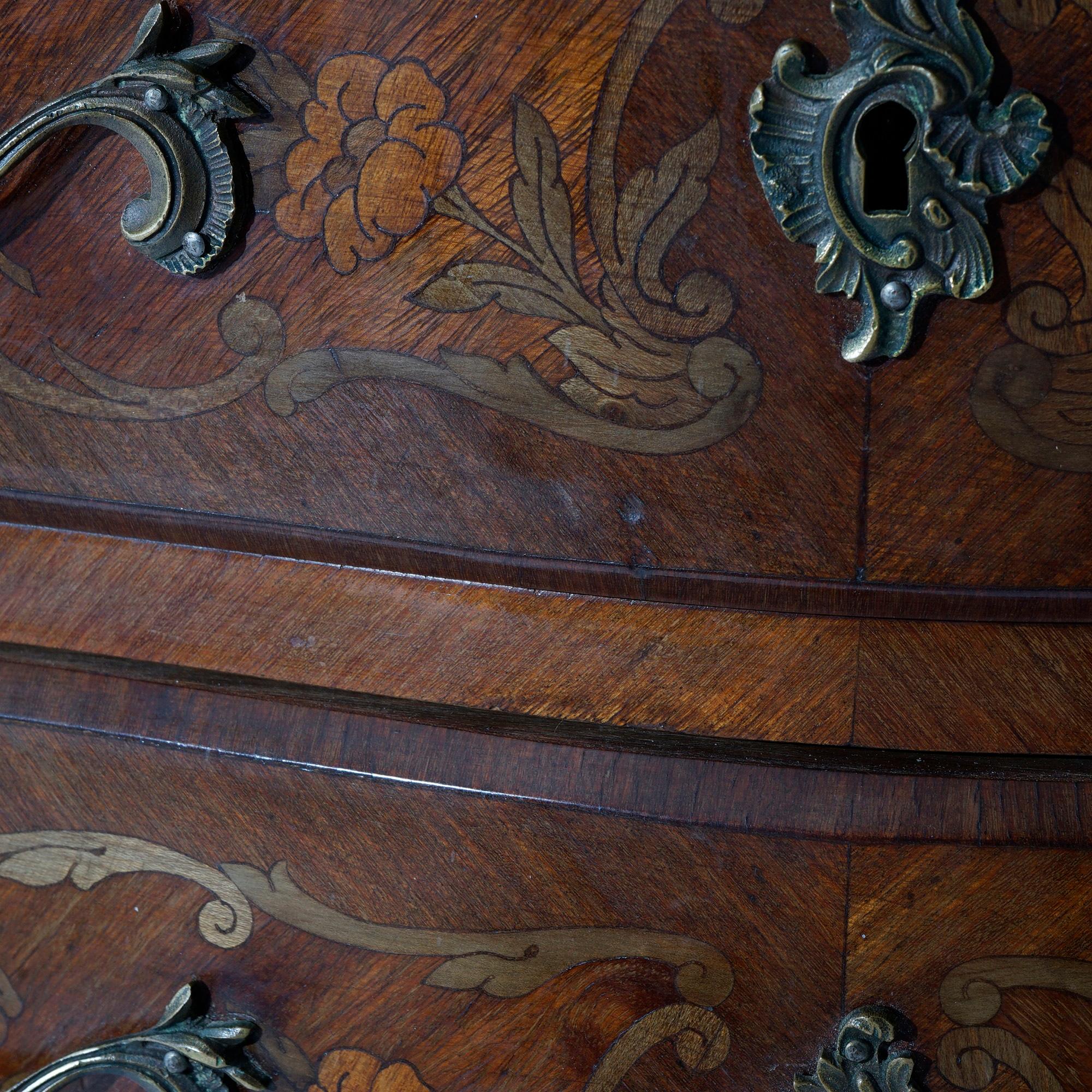 Antique French Inlaid Kingwood & Rosewood, Marble & Ormolu Bombe Commode c1910 8