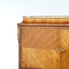 Antique French Inlaid Kingwood & Satinwood Parquetry Marble Top Secretary, c1900