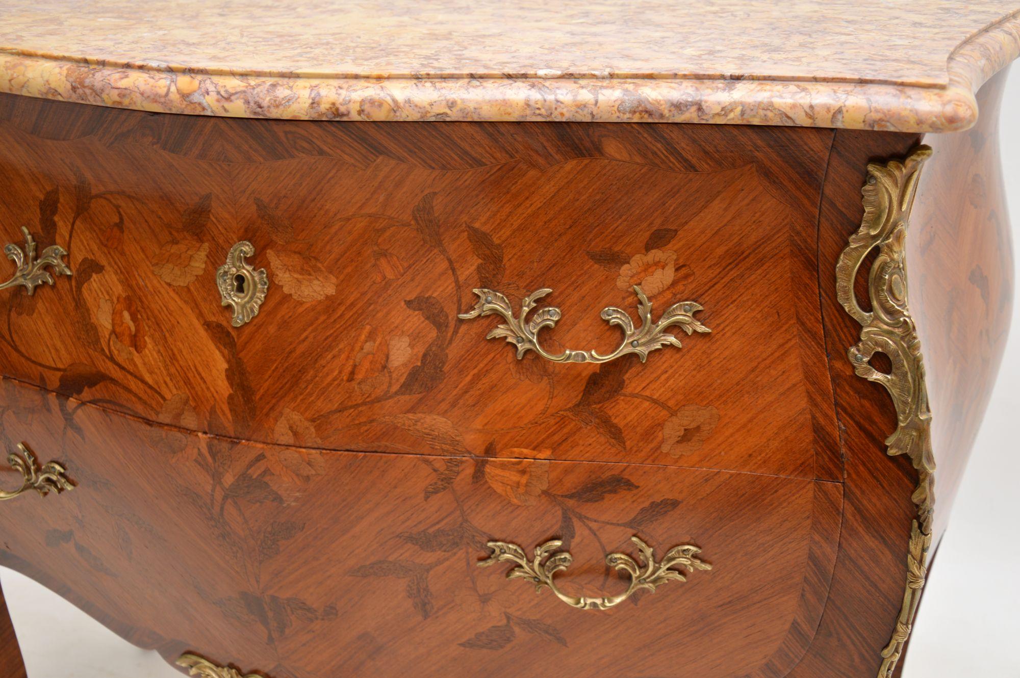 Antique French Inlaid Marble Top Bombe Commode 6