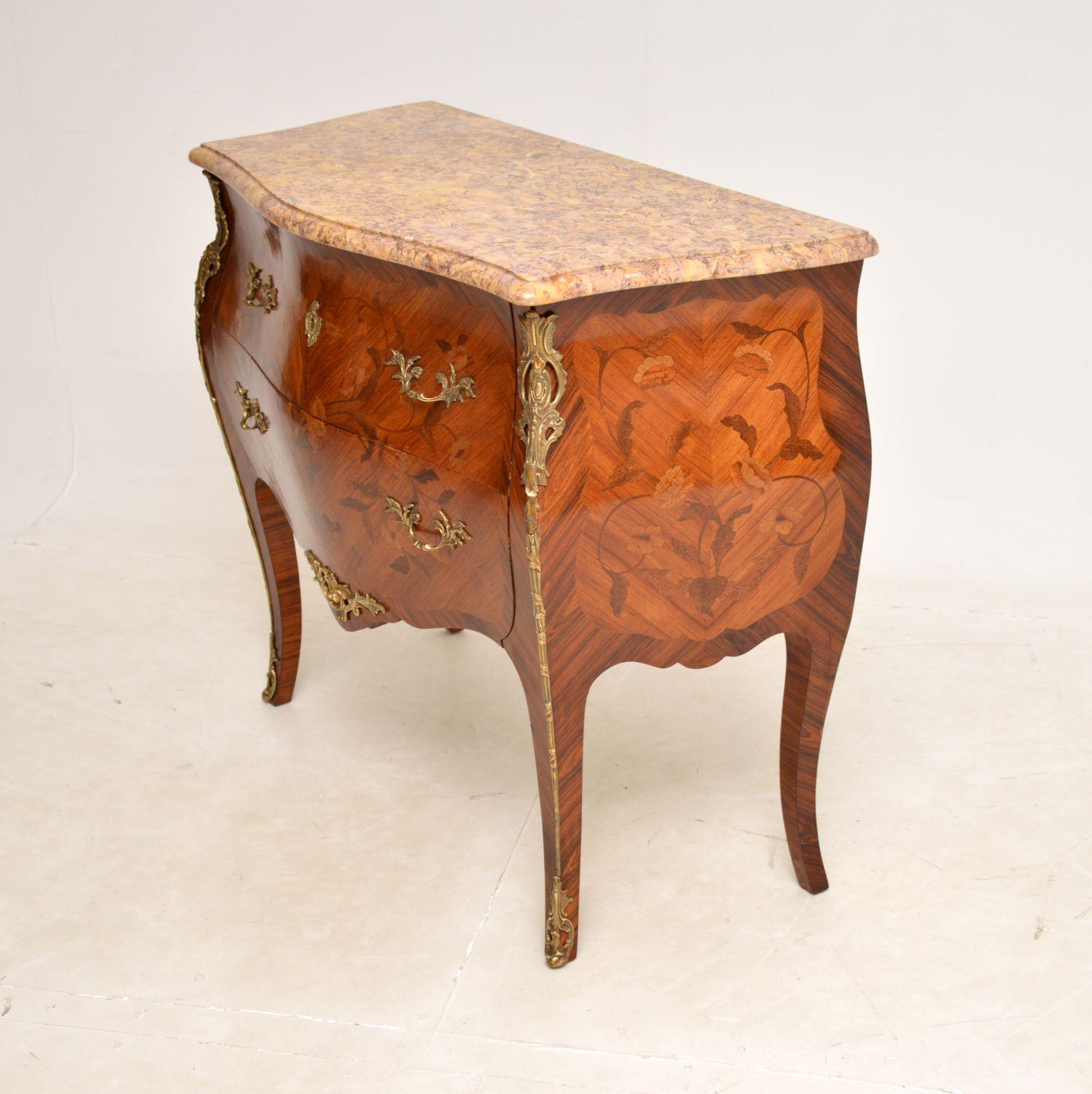 Antique French Inlaid Marble Top Bombe Commode In Good Condition In London, GB