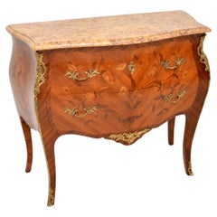 Antique French Inlaid Marble Top Bombe Commode