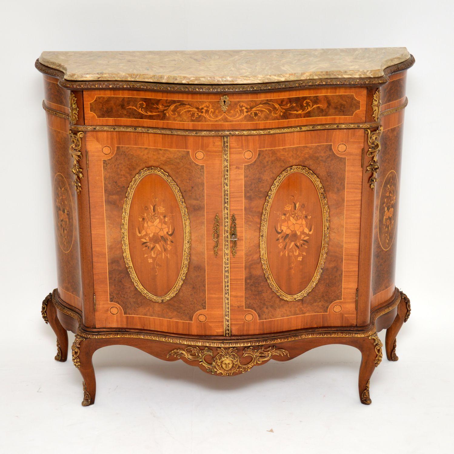 Louis XV Antique French Inlaid Marble-Top Cabinet
