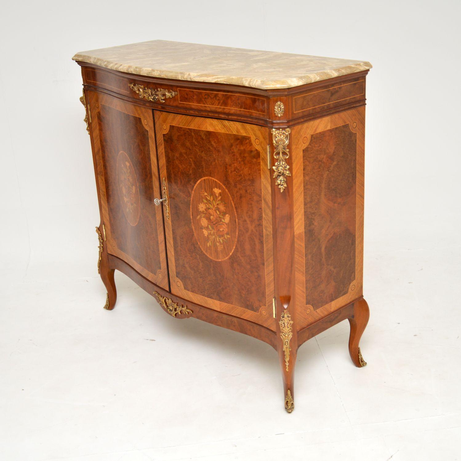 Louis XV Antique French Inlaid Marble Top Cabinet