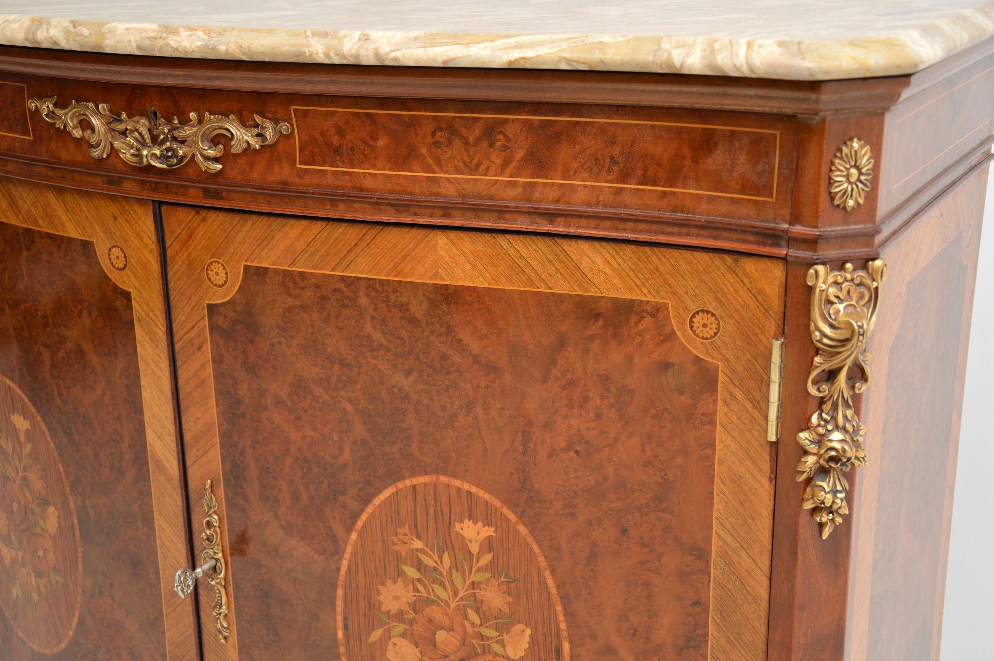20th Century Antique French Inlaid Marble Top Cabinet