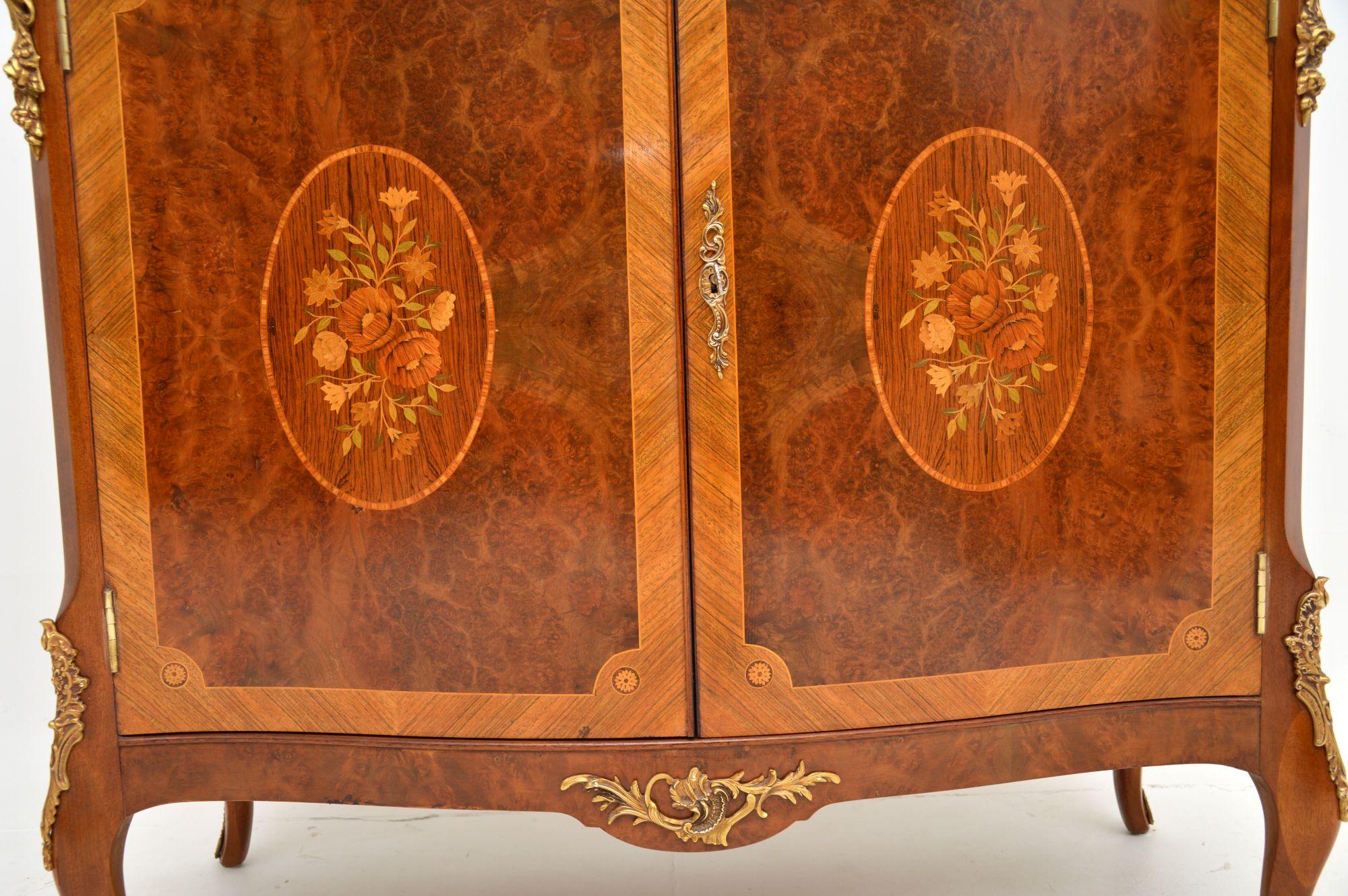 Wood Antique French Inlaid Marble Top Cabinet