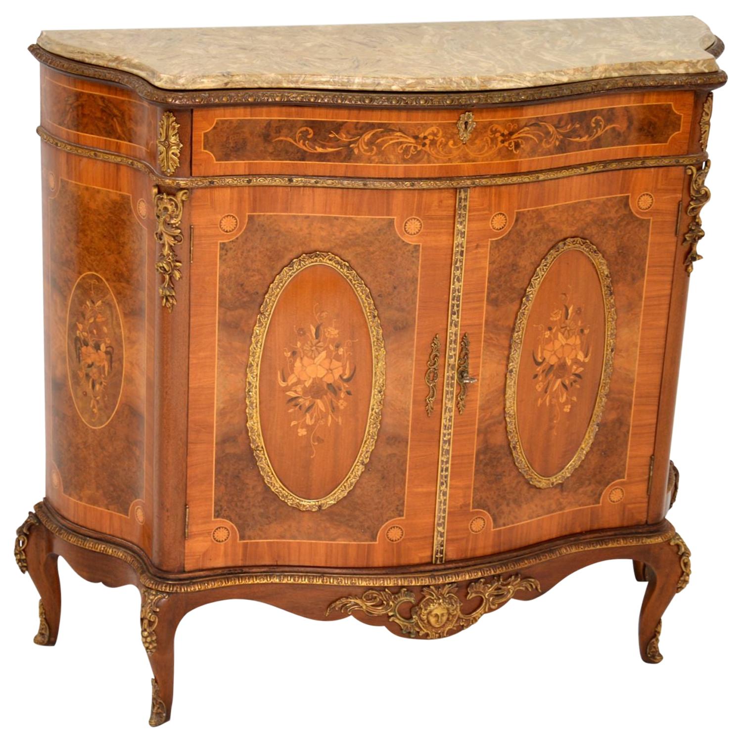 Antique French Inlaid Marble-Top Cabinet
