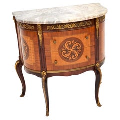 Antique French Inlaid Marble Top Cabinet