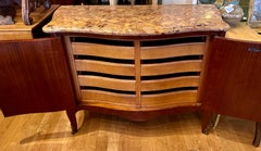 Antique French Inlaid Marble Top Credenza Sideboard by Juan Lanzani