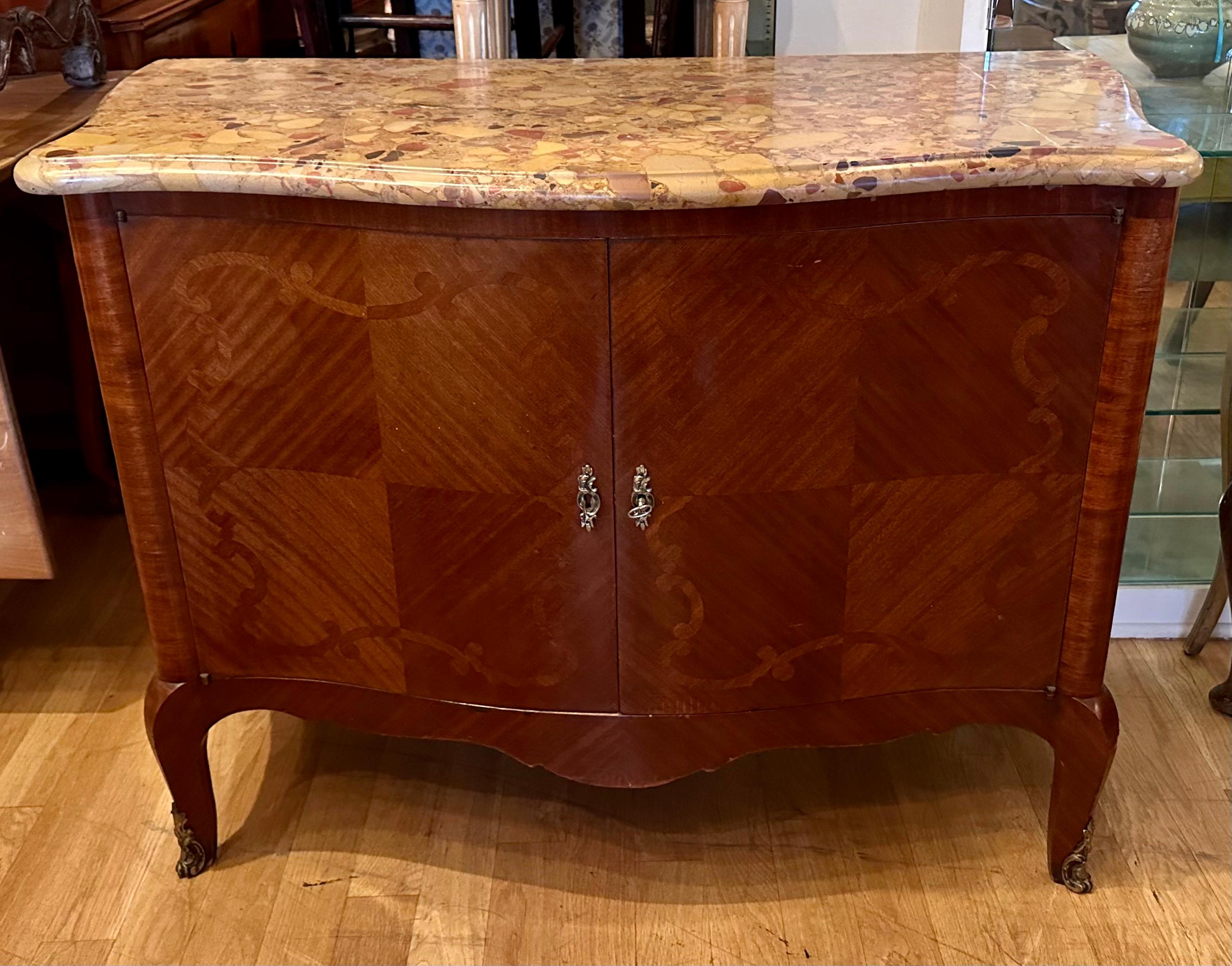 Antique French Inlaid Marble Top Credenza Sideboard by Juan Lanzani For Sale 1