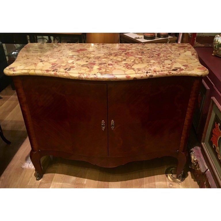 Antique French Inlaid Marble Top Credenza Sideboard by Juan Lanzani For