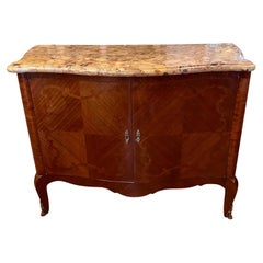 Antique French Inlaid Marble Top Credenza Sideboard by Juan Lanzani