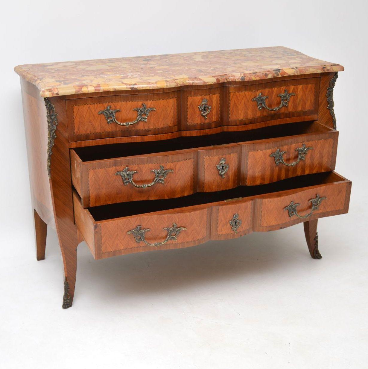 Victorian Antique French Inlaid Marble-Top Secretaire Commode