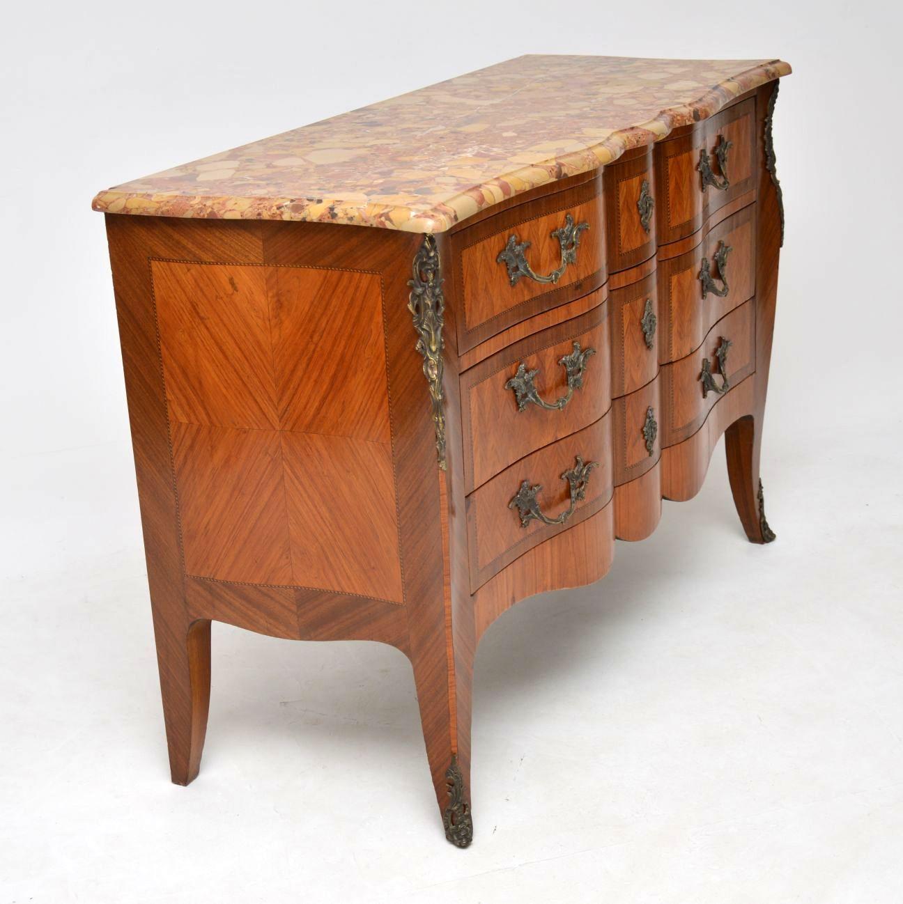 Wood Antique French Inlaid Marble-Top Secretaire Commode