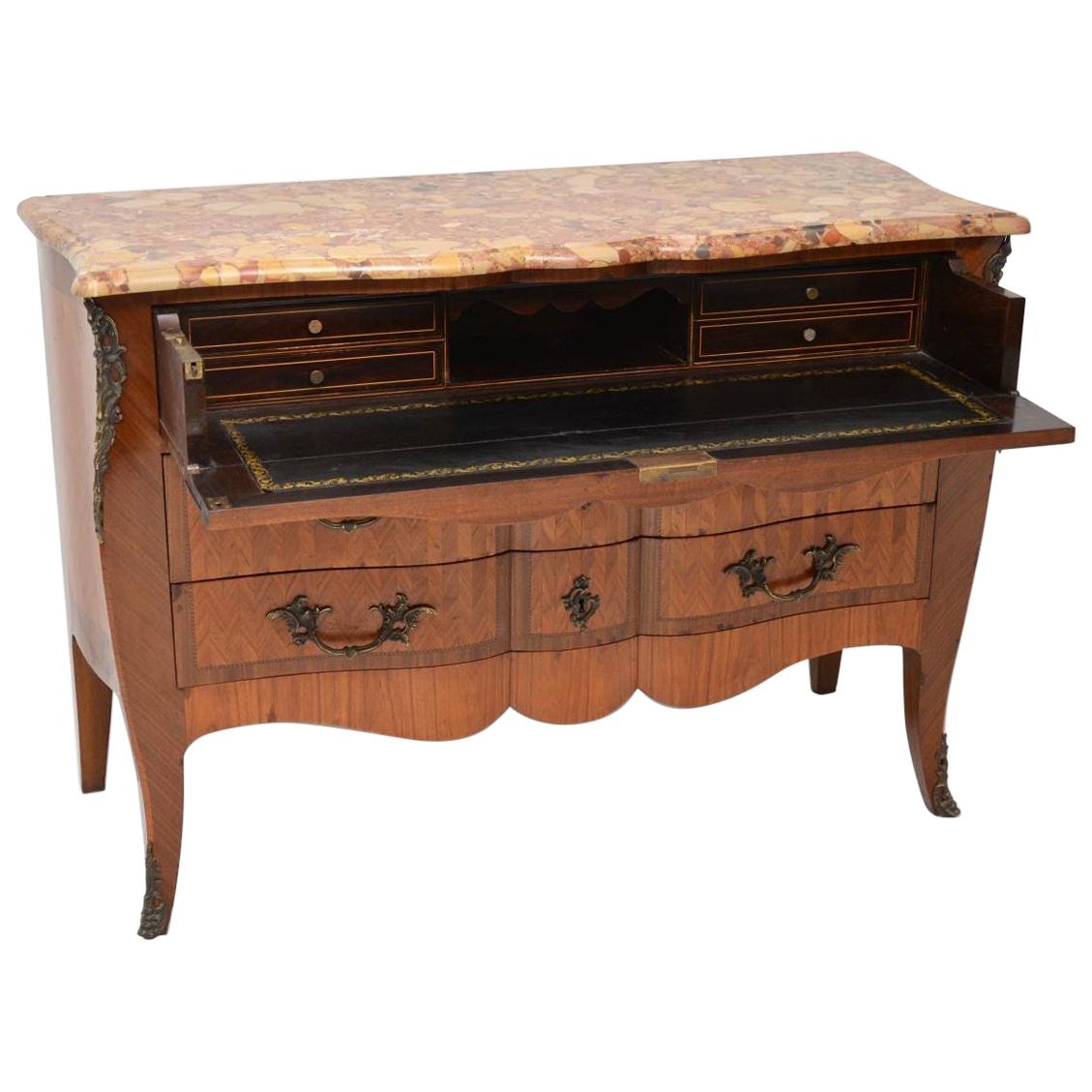 Antique French Inlaid Marble-Top Secretaire Commode