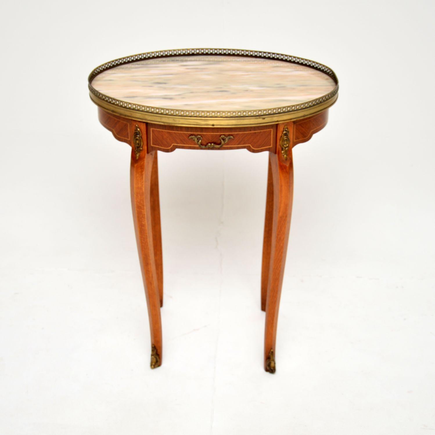 Louis XV Antique French Inlaid Marble Top Side Table For Sale