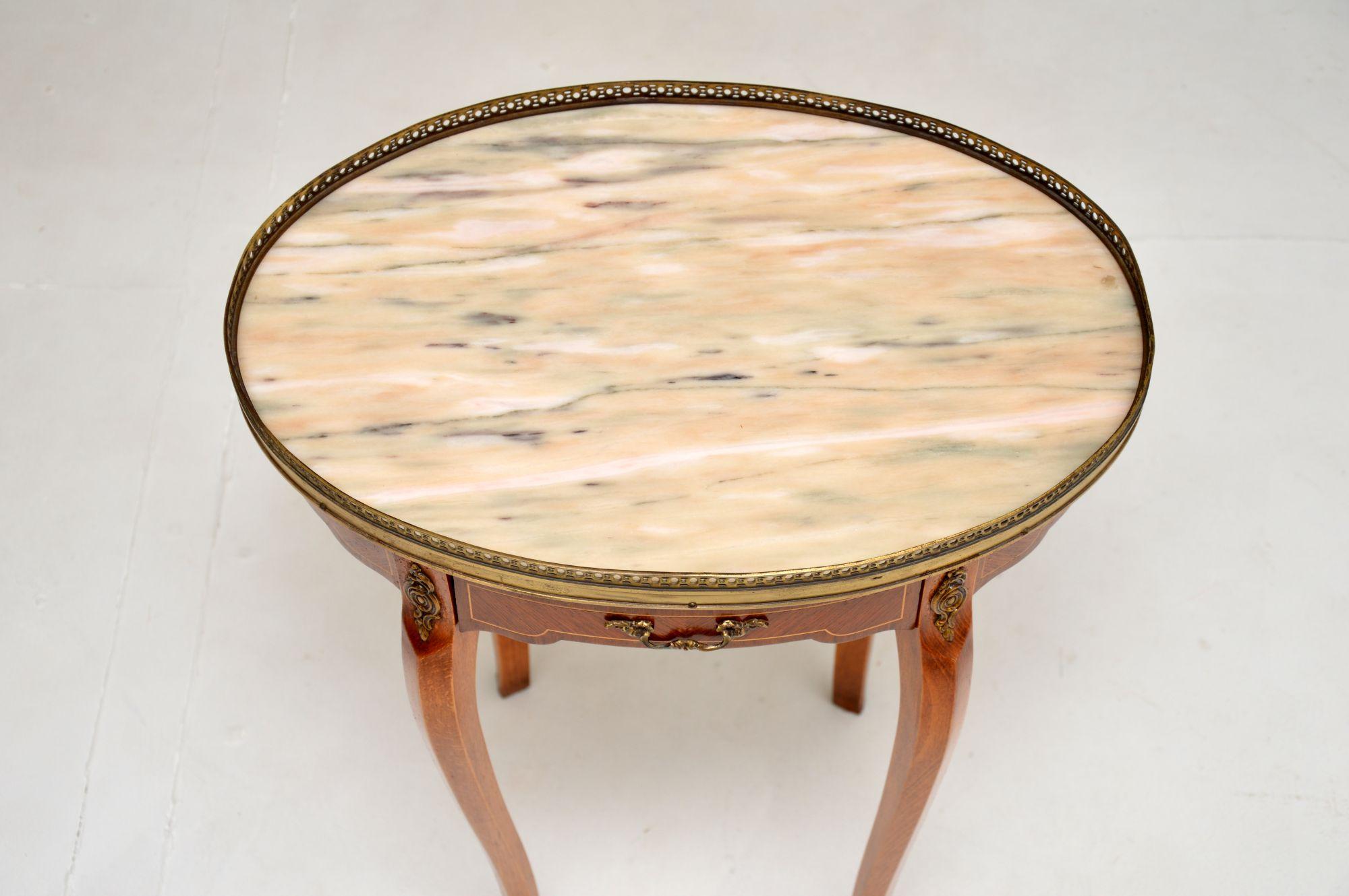 Mid-20th Century Antique French Inlaid Marble Top Side Table For Sale