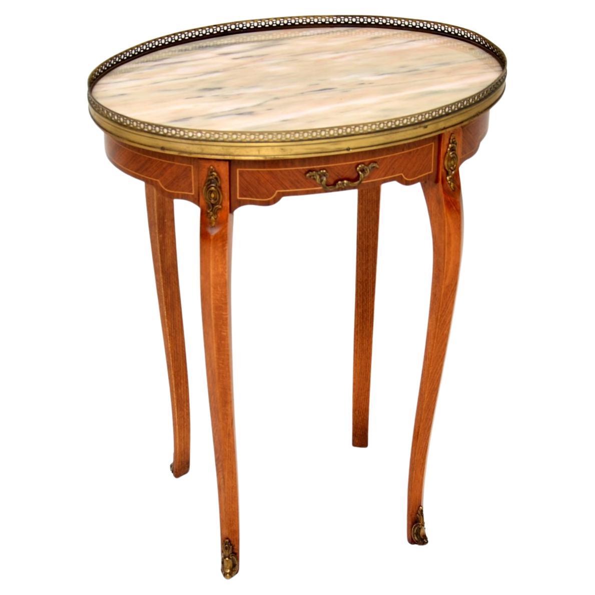 Antique French Inlaid Marble Top Side Table For Sale