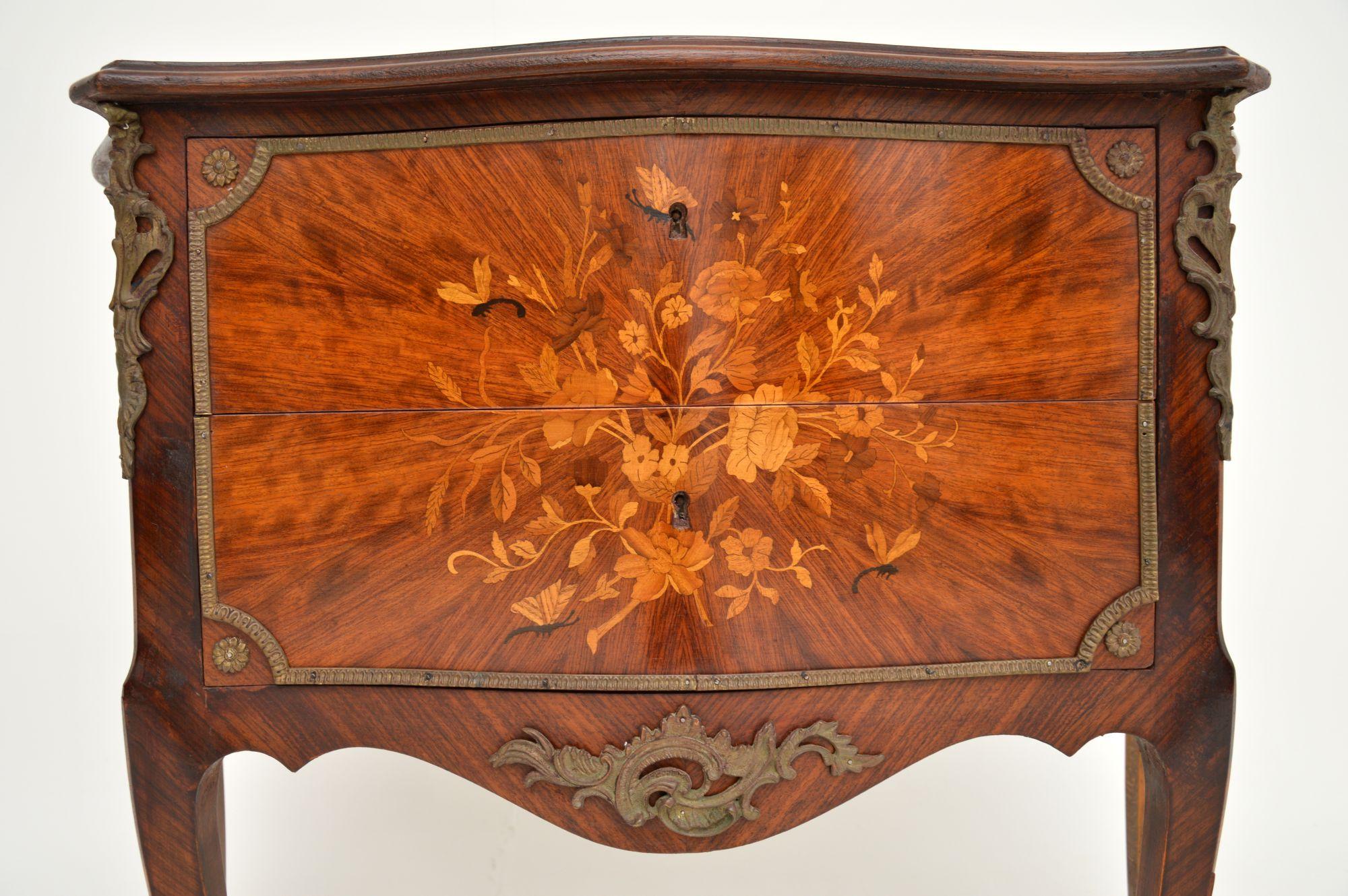 Louis XV Antique French Inlaid Marquetry Bombe Commode