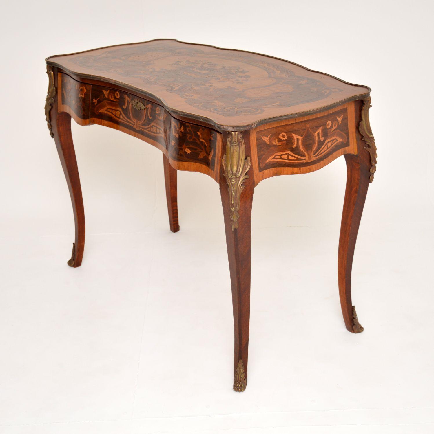 Louis XV Antique French Inlaid Marquetry Bureau Plat Desk