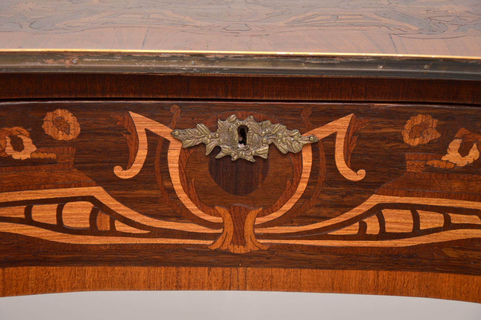Wood Antique French Inlaid Marquetry Bureau Plat Desk