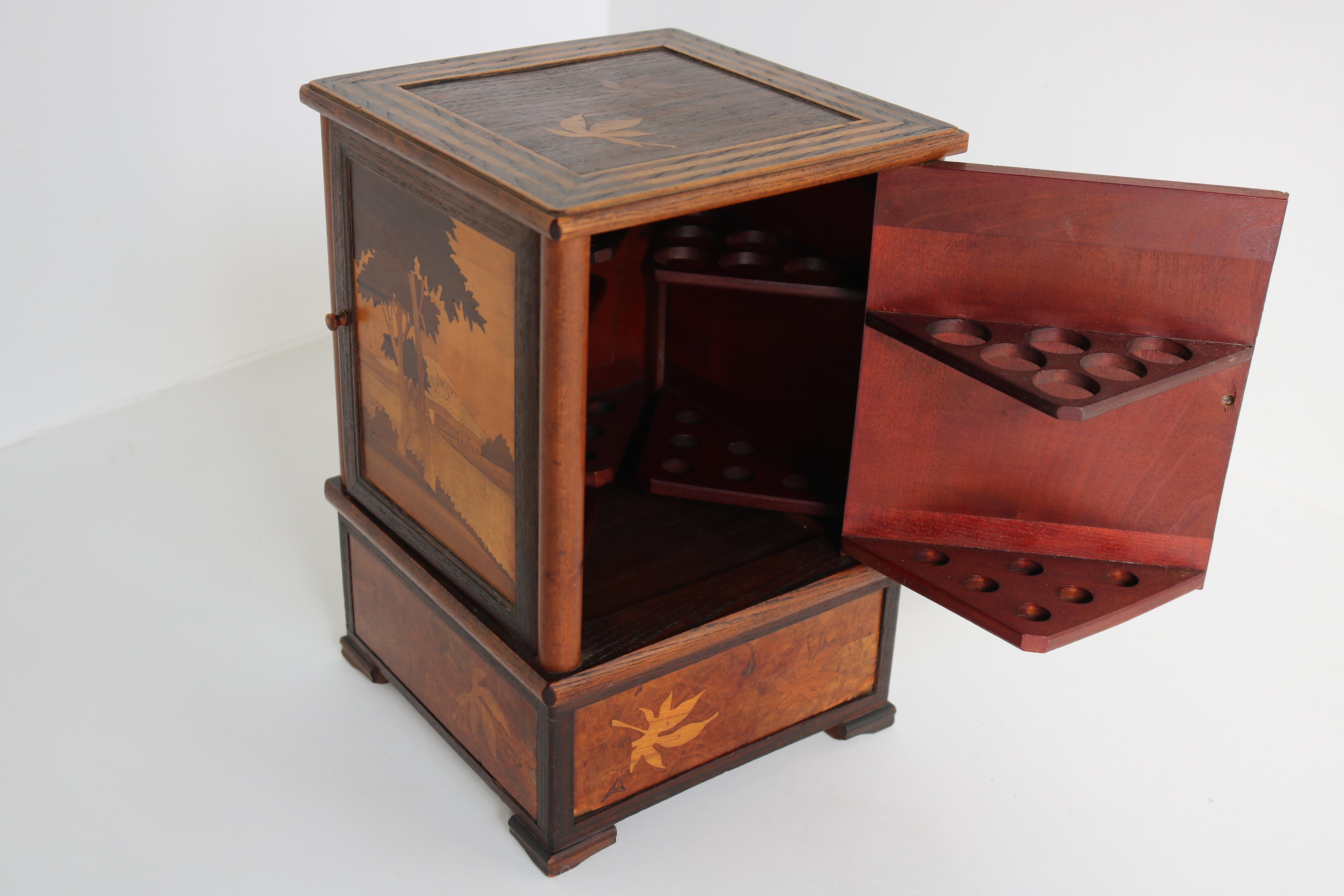 Antique French Inlaid Marquetry Cigar Box 1900 Cigarette Cabinet Desk Decoration In Good Condition For Sale In Ijzendijke, NL