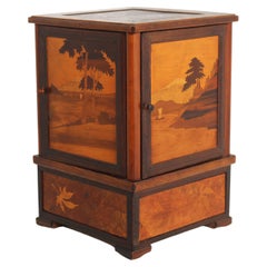 Used French Inlaid Marquetry Cigar Box 1900 Cigarette Cabinet Desk Decoration