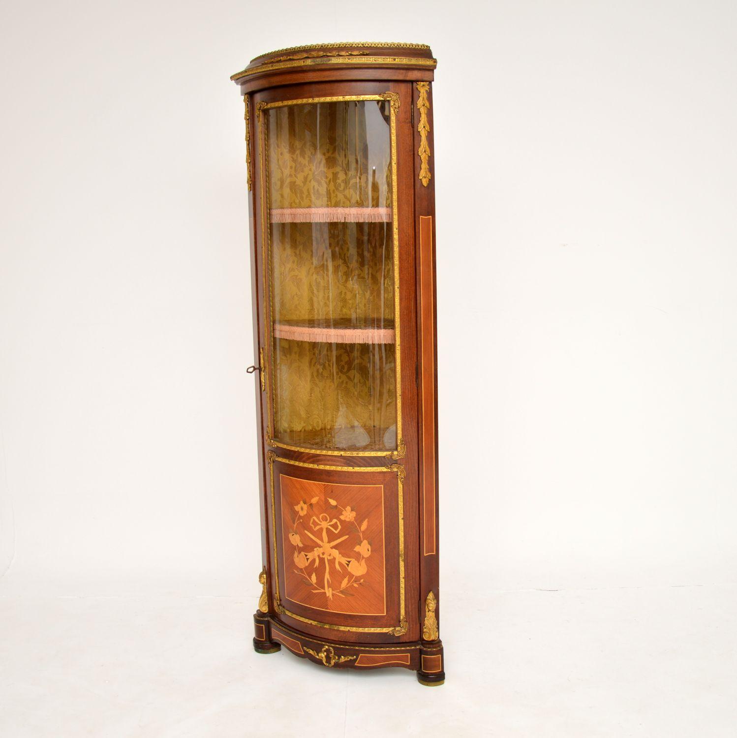 20th Century Antique French Inlaid Marquetry Corner Cabinet
