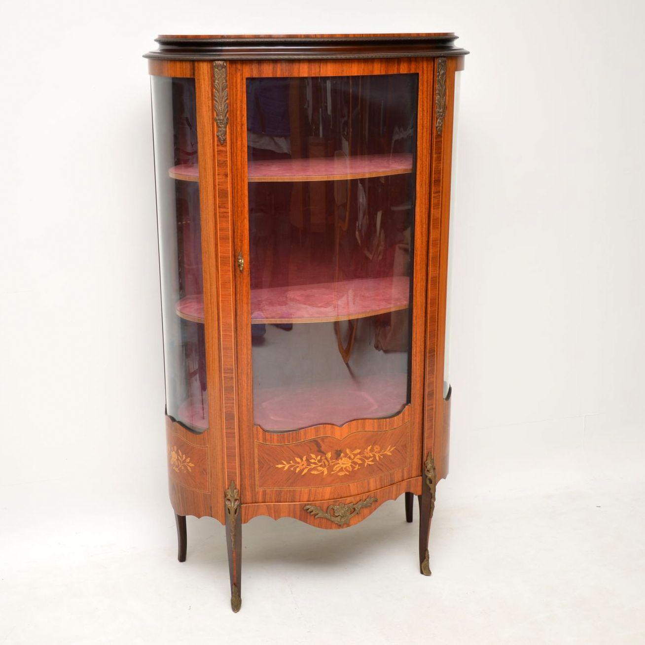 Antique French Inlaid Marquetry Display Cabinet In Good Condition In London, GB