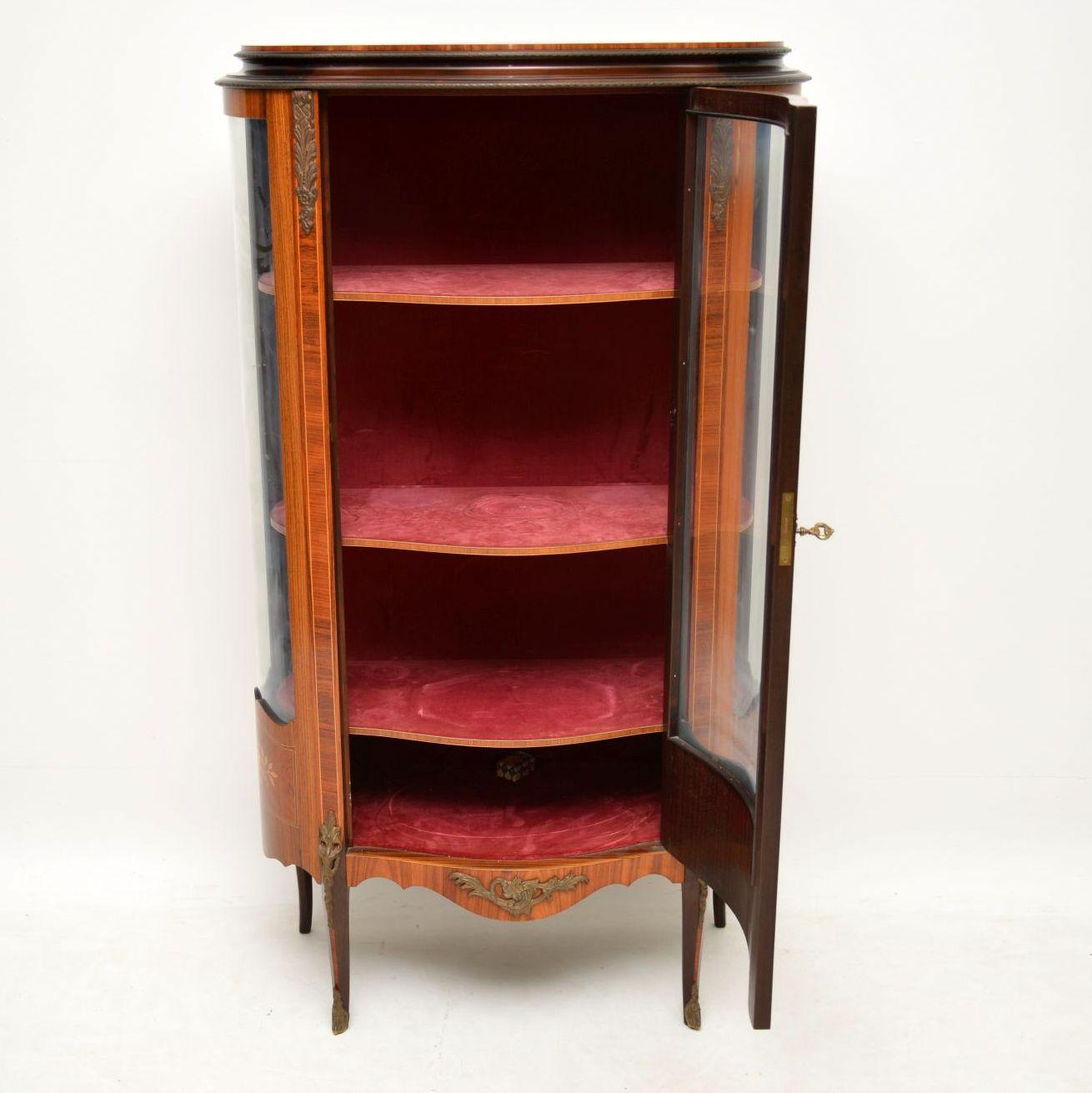 Antique French Inlaid Marquetry Display Cabinet 1