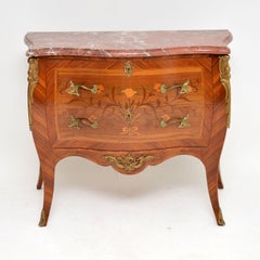 Antique French Inlaid Marquetry Marble-Top Bombe Chest
