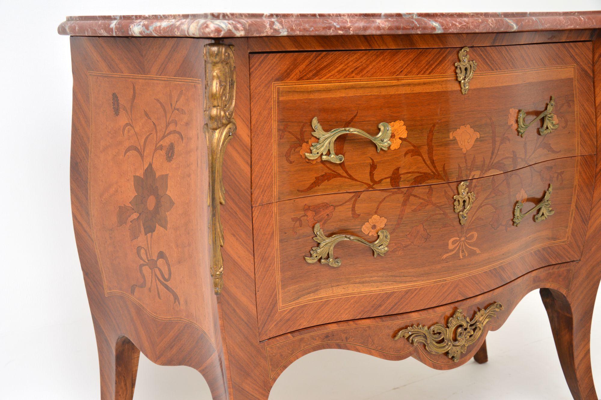 Antique French Inlaid Marquetry Marble-Top Bombe Chest In Good Condition In London, GB