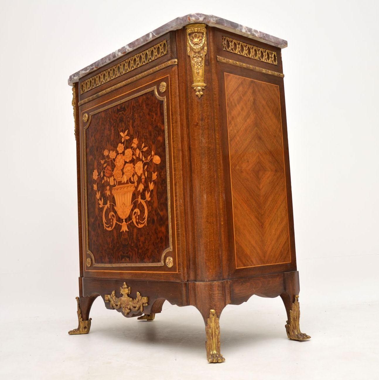 Antique French Inlaid Marquetry Marble-Top Cabinet 5
