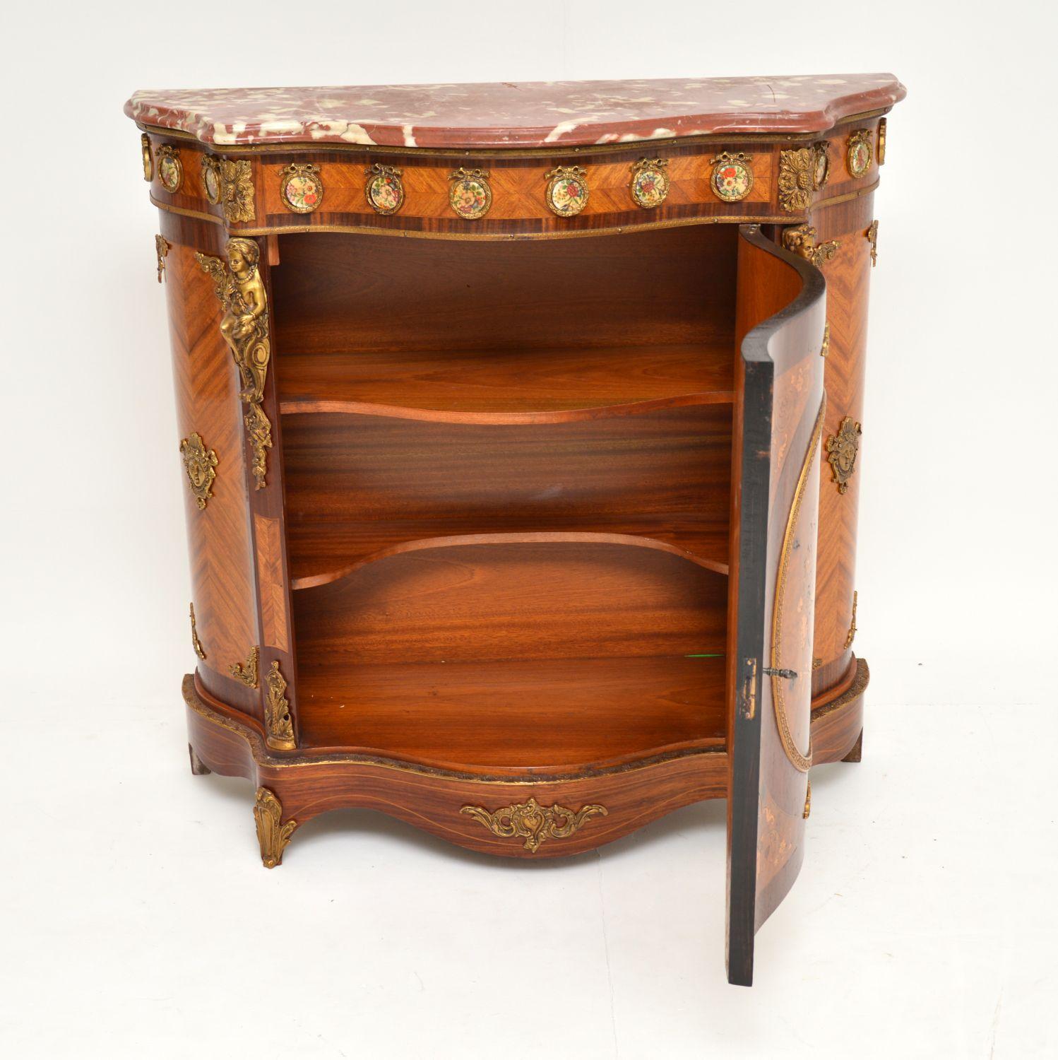 Louis XV Antique French Inlaid Marquetry Marble-Top Cabinet