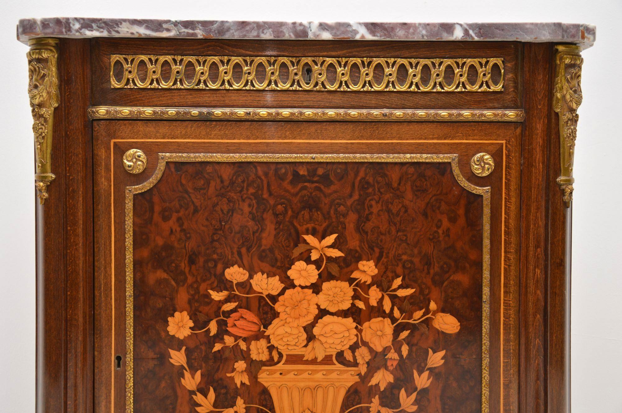 Antique French Inlaid Marquetry Marble-Top Cabinet In Good Condition In London, GB