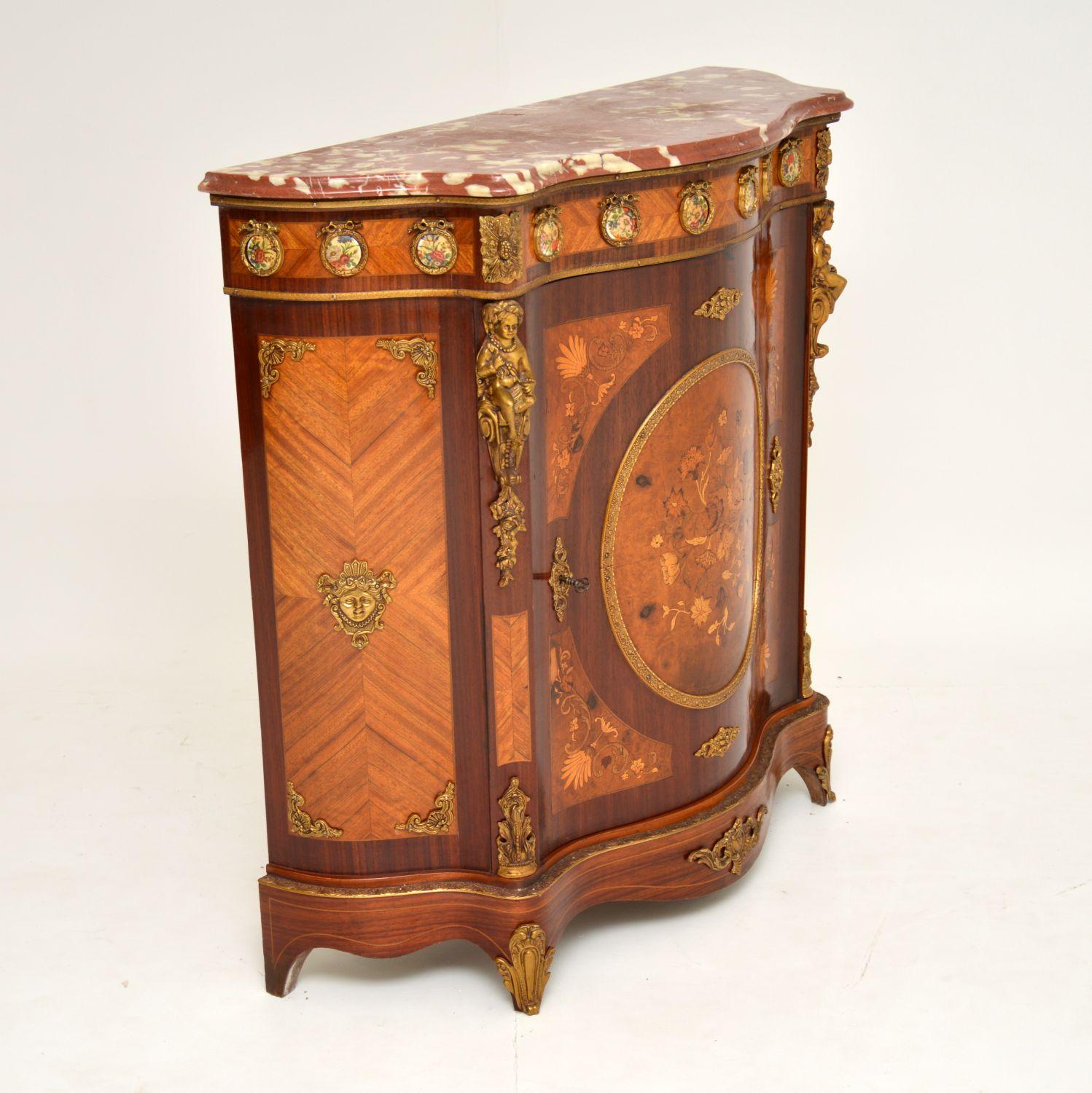Antique French Inlaid Marquetry Marble-Top Cabinet In Good Condition In London, GB