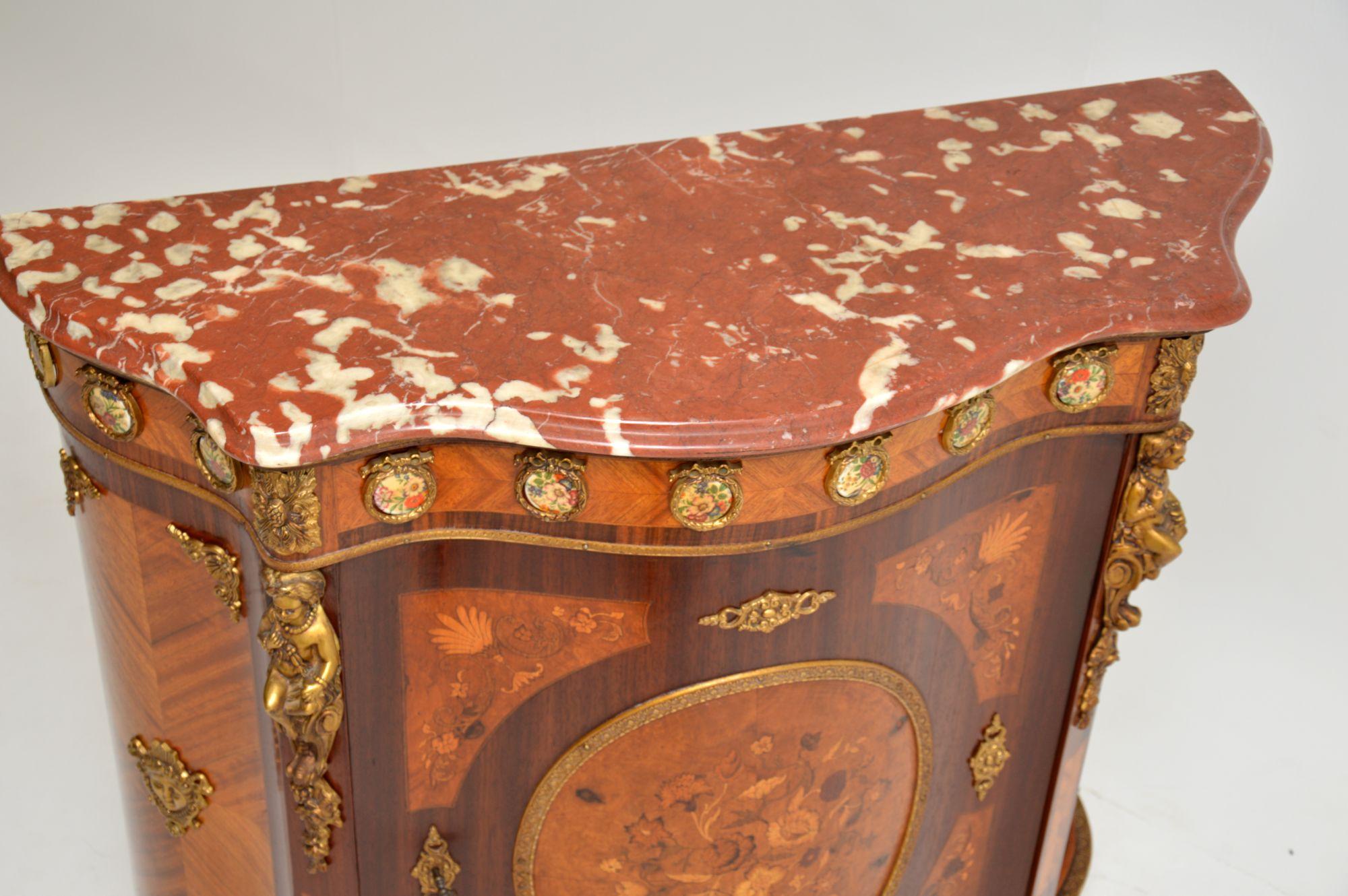 Mid-20th Century Antique French Inlaid Marquetry Marble-Top Cabinet