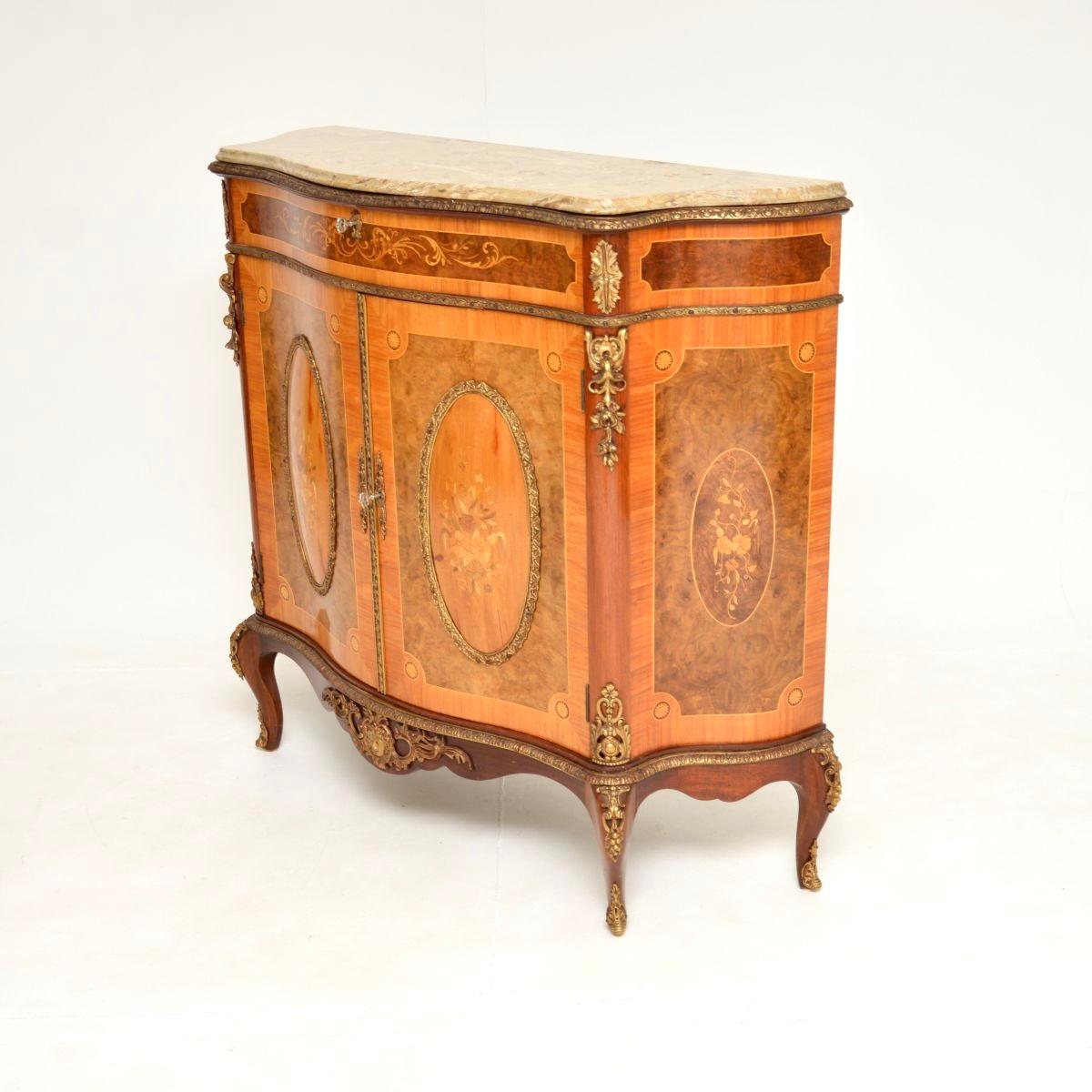 Antique French Inlaid Marquetry Marble Top Cabinet en Bueno estado para la venta en London, GB
